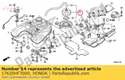 Aqui você pode pedir o tampa assy., tanque de combustível em Honda , com o número da peça 17620HF7000: