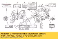 87501MHFR19, Honda, plaat, geregistreerd honda ca clr cmx fx nt r (v) portugal slr 50 125 250 650 1997 1998 1999 2000 2001, Nieuw