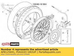 Aprilia AP8125691, O? przedniego ko?a, OEM: Aprilia AP8125691