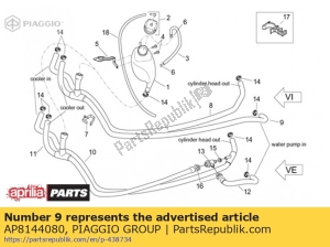 aprilia AP8144080 waterkoeler-pomp buis - Onderkant