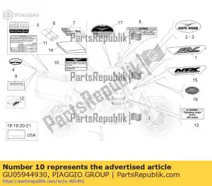 Piaggio Group GU05944930 naklejka rozruch silnika - Dół