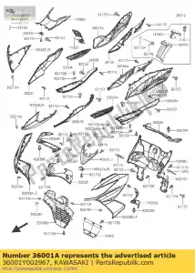 Kawasaki 36001Y002967 lado da capa, rr, rh, m.m.gra - Lado inferior