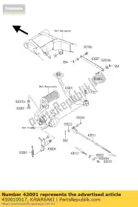 Kawasaki 430010017 hendelrem, pedaal - Onderkant