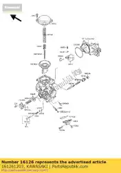 klep, vacuüm vn1500-a2 van Kawasaki, met onderdeel nummer 161261203, bestel je hier online: