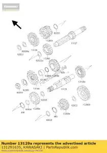 Kawasaki 131291635 engrenagem, saída 3ª, 32t - Lado inferior