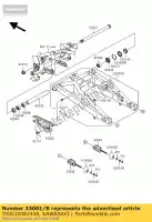 330010081458, Kawasaki, Arm-comp-swing, p. zilver ex650a kawasaki er-6f er-6n 650 2007 2008, Nieuw