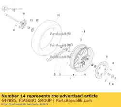 Aqui você pode pedir o tampa do cubo da roda dianteira em Piaggio Group , com o número da peça 647885: