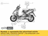 AP8267288, Piaggio Group, Set di decalcomanie corpo centrale aprilia sr ho ditech carb 50 2, Nuovo