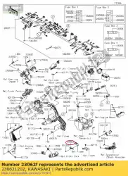 Here you can order the 01 bracket-comp,kecs harness from Kawasaki, with part number 230621202: