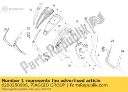Aqui você pode pedir o escudo frontal em Piaggio Group , com o número da peça 6200250090: