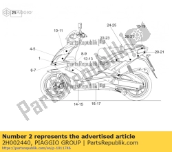 Aprilia 2H002440, Calcomanía de la banda derecha del escudo de la cubierta superior, OEM: Aprilia 2H002440