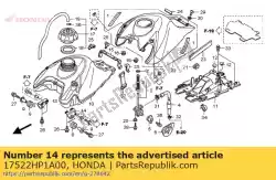 plaat, l. Fr. Tank van Honda, met onderdeel nummer 17522HP1A00, bestel je hier online: