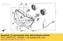 Ici, vous pouvez commander le couvercle, caoutchouc auprès de Honda , avec le numéro de pièce 33112MBTD21: