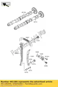 Kawasaki 491180090 árbol de levas-comp, escape - Lado inferior