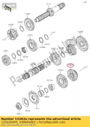 versnelling, uitgang 4e, 19t van Kawasaki, met onderdeel nummer 132620445, bestel je hier online: