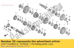 Here you can order the gear, countershaft fourth from Honda, with part number 23471KGB610: