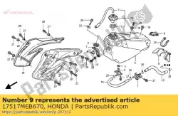rubber, tankmontage van Honda, met onderdeel nummer 17517MEB670, bestel je hier online: