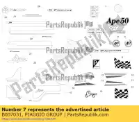 B007031, Piaggio Group, (5 i.e.) sticker ape vin: zapc80000, motor: c000m 50 2009 2010 2011 2012 2013 2014 2015 2016 2017 2018 2019 2020 2021 2022, New