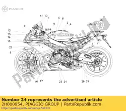 Aqui você pode pedir o lh decalque da carenagem inferior aprilia racing em Piaggio Group , com o número da peça 2H000954: