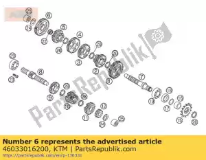 ktm 46033016200 engrenagem intermediária 1ª marcha 65 sx 2002 - Lado inferior