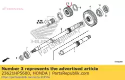 Ici, vous pouvez commander le engrenage, transmission finale (22t) auprès de Honda , avec le numéro de pièce 23621HP5600: