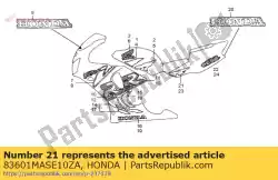 Here you can order the stripe, r. Side cover (## from Honda, with part number 83601MASE10ZA:
