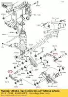 391110038, Kawasaki, barra de acoplamiento, suspensión zg1400a8f kawasaki  gtr tr 1400 2008 2009 2010 2011 2012 2013 2014 2015 2016 2017, Nuevo