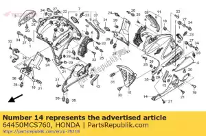 Honda 64450MCS760 comp. capuz, l. diminuir - Lado inferior