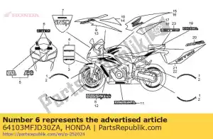 Honda 64103MFJD30ZA marca g, capucha superior * tipo1 - Lado inferior