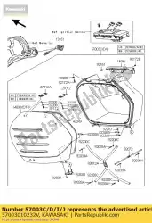 Here you can order the bag-assy,rh,body blk+cov from Kawasaki, with part number 57003010232V: