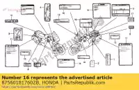 87560181760ZB, Honda, mark,drive caution nh-o honda st pan european  nx dominator xr r mtx rw cb super dream td mtx200rw xr250r xr600r xr80r cb125td nx250 nx650 st1100 1100 650 600 250 200 80 125 , New