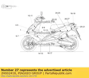 Piaggio Group 2H002418 decalque da carenagem da cauda inferior esquerda da fáscia - Lado inferior