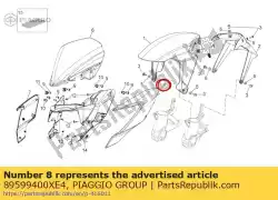 Here you can order the lh side panel, silver from Piaggio Group, with part number 89599400XE4:
