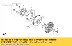 Ici, vous pouvez commander le face comp. B, entraînement mobile auprès de Honda , avec le numéro de pièce 22130MEF000: