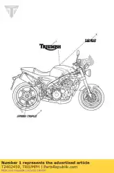 Here you can order the decal, fuel tank, side from Triumph, with part number T2402459: