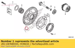 Here you can order the gear comp., starter driven (67t) from Honda, with part number 28110HN8000: