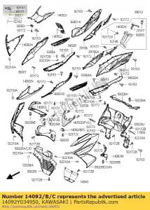 Kawasaki 14092Y034950 capa, capota, cnt, blk - Lado inferior