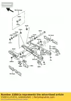 330011253CE, Kawasaki, Arm-comp-swing, zilver kl250-d5 kawasaki klr 250 1987 1988 1989 1990 1991 1992 1994, Nieuw