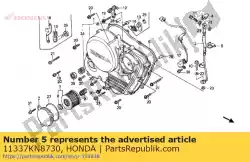 Here you can order the clamp,oil hose from Honda, with part number 11337KN8730: