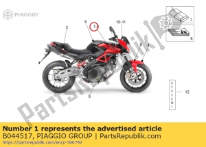 aprilia B044517 duto de ar rh, decalque aprilia - Lado inferior