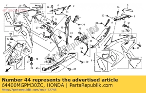 Honda 64400MGPM30ZC conjunto de capucha, r. bajo (wl) * - Lado inferior