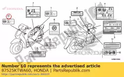 Ici, vous pouvez commander le étiquette, limite de chargement (0,5 kg) auprès de Honda , avec le numéro de pièce 87525KTWA60: