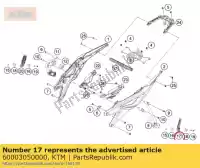 60003050000, KTM, reposapiés cpl. l / s trasero 03 husqvarna ktm  adventure duke enduro sm smc super adventure super duke super enduro superm supermoto 690 701 790 890 950 990 1050 1090 1190 1290 2003 2004 2005 2006 2007 2008 2009 2010 2011 2012 2013 2014 2015 2016 2017 2018 2019 2020 2021, Nuevo