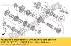 Ici, vous pouvez commander le engrenage, arbre intermédiaire bas (31t) auprès de Honda , avec le numéro de pièce 23411KSC670: