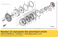 Ici, vous pouvez commander le rondelle, poussée, 23x42x1 auprès de Honda , avec le numéro de pièce 90452HN8000: