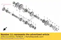 23511115010, Honda, engrenage, dessus d'arbre intermédiaire (24t) honda (a) general export kph england (b) s 19 (a) xr 80 100 1980 1981 1985 1986 1987 1990 1991 1992 1993 1994, Nouveau