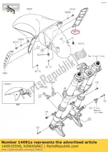 Kawasaki 140910599 afdekking voorspatbord rechts - Onderkant