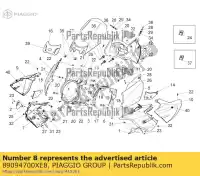 89094700XE8, Piaggio Group, Lh lat.fairing. grey aprilia mana na zd4rcb00, zd4rcc01, zd4rce00 850 2009 2010 2011 2016, New