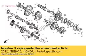Honda 23421MBN670 engrenagem, segundo eixo principal (16t) - Lado inferior