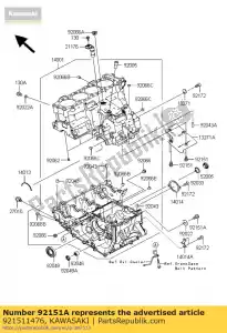 Kawasaki 921511476 bolt,6x14 - Bottom side